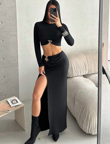 Vestido Conjunto Top Y Pollera Sexy Largo Importado