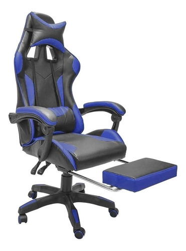 Imagen 1 de 5 de Silla de escritorio Top Living Beamer gamer ergonómica negra y azul con tapizado de cuero sintético