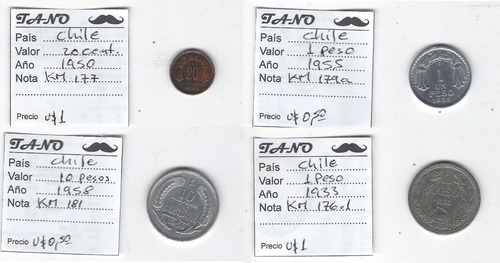 M546 Chile Conjunto X 4 Monedas Impecables Clasificadas