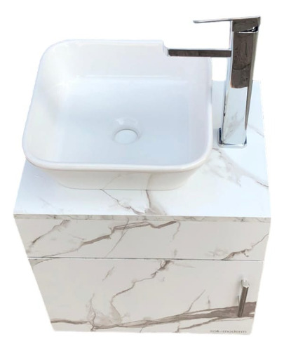 Kit Lavabo Con Gabinete Y Llave Mezcladora Con Desagüe Blanco Mate