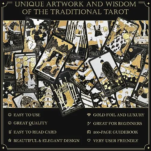 78 Cartas De Tarot Clasico Dorado Y Guia Para Principiantes.