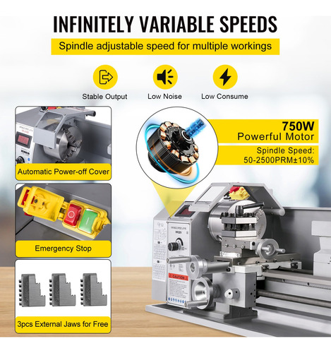 Mini Torno De Metal 8,3x31,5 Inch Velocidad Variable 850w
