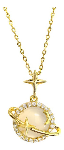 Collar Para Mujer Planeta Estrellas Ópalo Joya Acero Dorado