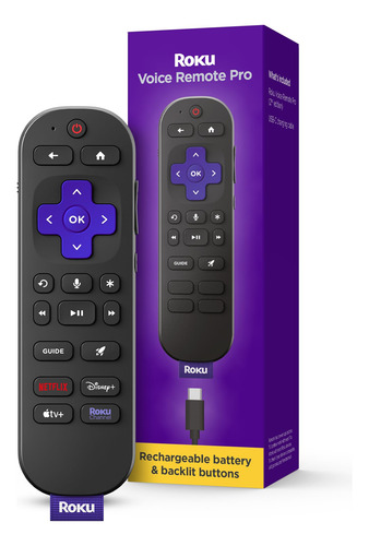 Roku Voice Remote Pro: Controlador Recargable Con Voz Y Luz