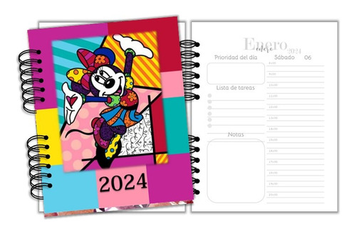 Agenda Diaria 2024 Minnie Mouse 1 Pagina Por Día Pasta Dura