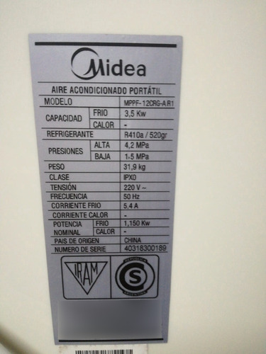 Portátil Midea 3000 Frio Solo Usado -muybueno Blanco (Usado)