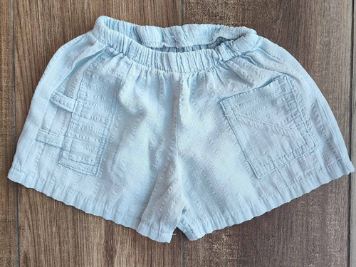 Short De Bambula Celeste Con 1 Bolsillo, Talle 3. Oferta!!