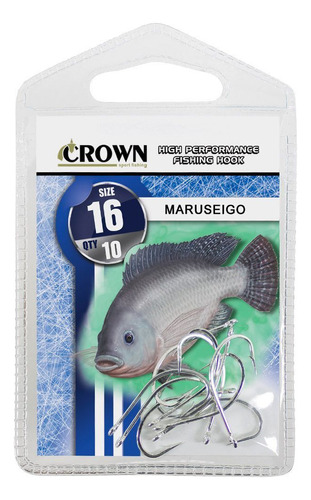 Anzol Maruseigo Crown Nickel Aço Forjado Nº 16 Com 10 Peças