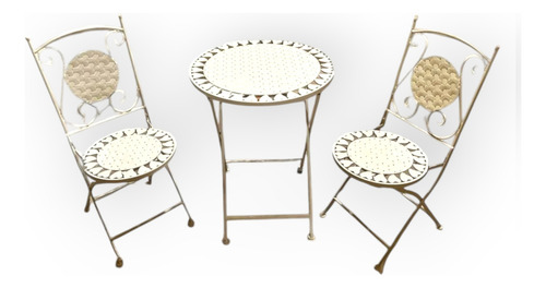 Juego Mesa Con 2 Sillas De Exterior De Chapa Plegable Beige