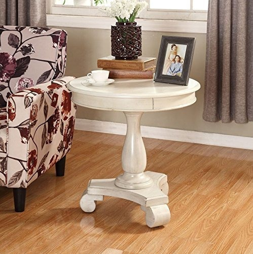 Roundhill Furniture  Mesa Redonda Con Pedestal De Madera Ren