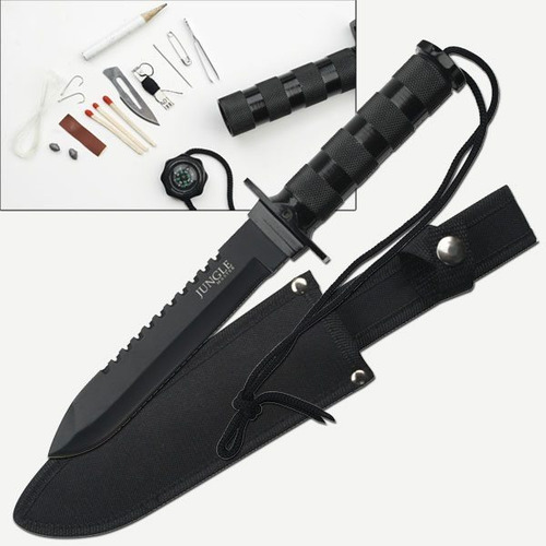 Imagen 4 de 8 de Cuchillo Negro Jungle Master De Supervivencia+grabado Person