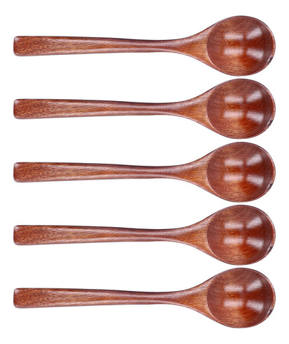 Cuchara De Sopa De Madera Para El Hogar, Mango Largo, 5 Unid