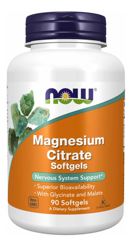Magnesio Citrato 400 Mg X 90 Softgels - Now Foods Sabor Neutro