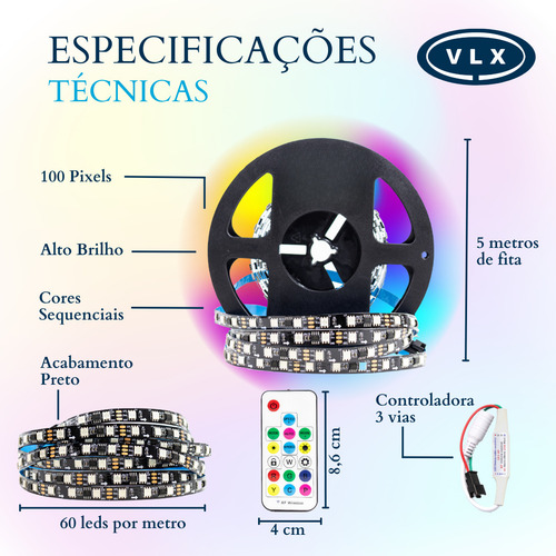 Kit 60 Fita Led Ws2811 5m Endereçavel 300 L+ Controladora