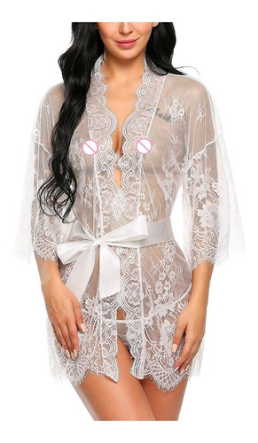 Lencería Encaje Sexy Muy Femenina Blanco Babydoll Con Calzón