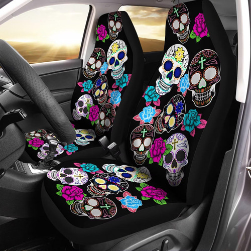 2 Funda Asiento Universal Diseño Calavera Azucar Para