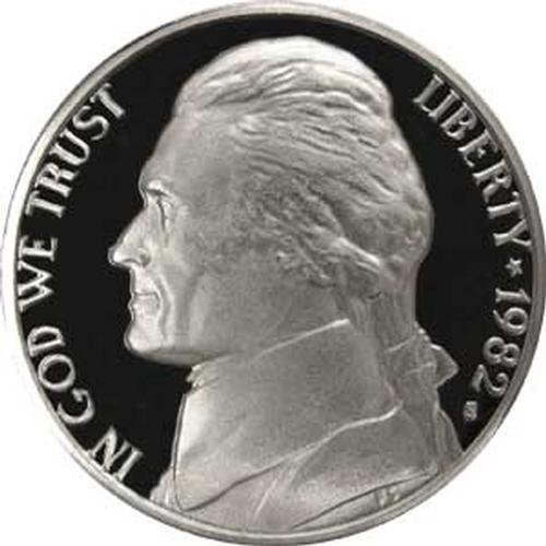 1982 S Gem Proof Jefferson Moneda Estadounidense Nickel.
