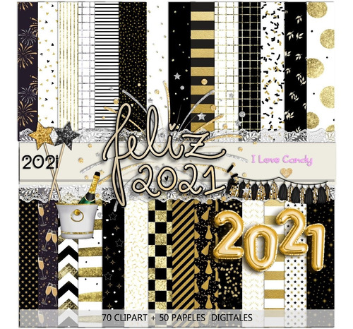 Kit Digital Año Nuevo 2021 Papeles + Clipart