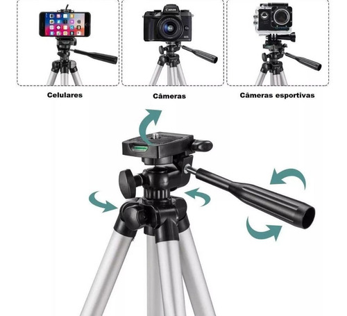 Imagem 5 de 10 de Tripé Universal Telescópico Para Câmera E Celular 1,02 M