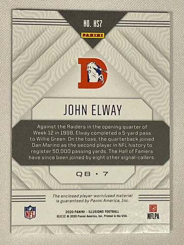John Elway Game Used Jersey Card Panini Illusions 2020 Inser (Usado)