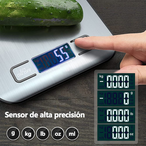 Báscula Digital De Cocina Acero Inoxidable 5 Kg Pantalla Lcd