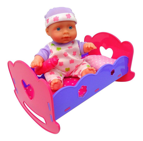 Imagen 1 de 8 de Juguete Muñeca Bebe Bebote Con Cunita + Mamadera Poppi 28066
