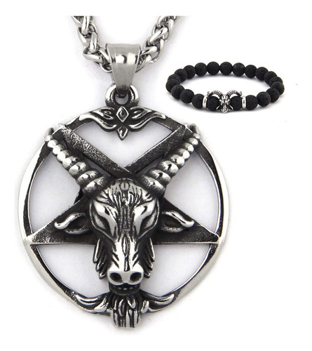 Collar Con Colgante De Cabeza De Cabra Gungneer Baphomet, De