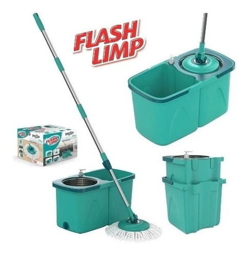 Balde Mop Pro Esfregão Inox Flash Limp Lava Seca Refil Extra