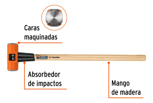 Marro Octagonal 12 Lb, Mango De Madera 36 , Truper 16513