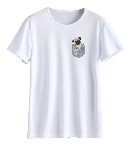 Remera Pug En Un Bolsillo Cute Spun Adulto/niño Unisex