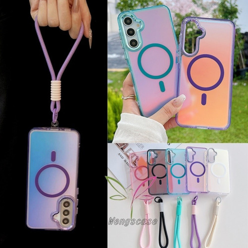 Funda Con Degradado Magnético Para Samsung Galaxy A56, A55, A54, A53, A16, A14, A15 5g, Correa Con Cordón, A Prueba De Golpes