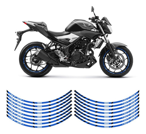 Adesivos Frisos Roda Moto Yamaha Mt-03 Filete Azul Refletivo