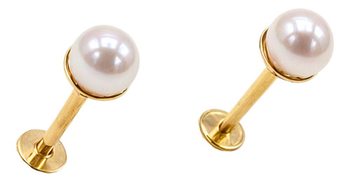 Aros Perlas Seguridad Chapadas En Oro 18k Titanio Astm F136