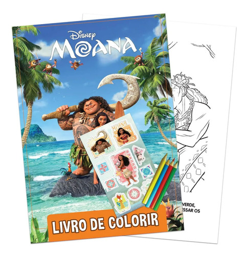 Disney Livro Para Ler E Colorir Moana Mega Art Pack Com Adesivos E Lápis De Cor Presente Lembrancinha