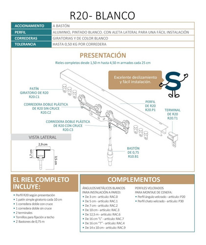Riel De Aluminio Para Cortinas Hotel Telón R20 - Sd Deco -