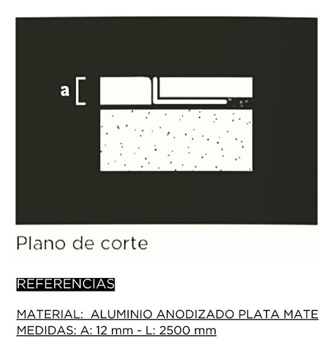 Protector Recto Ceramicos Perfil L Alum 12x2500 Mm Moldumet Plateado Mate