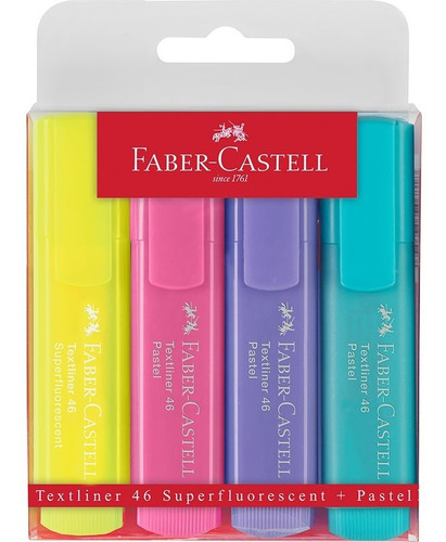 Resaltadores Faber Castell Pastel Estuche X4 Colores Microce