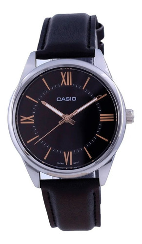 Reloj Casio Caballero Malla Cuero Negro Mtp-v005l Febo