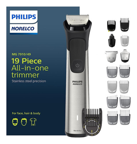Máquina Afeitadora Norelco Philips Multigroom 7000 Mg7910/49 Color Plateado