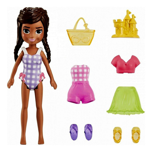 Conjunto Mini Boneca Colecionável Menina Morena Negra Shani - Pacote Pequeno Fashion De Moda - Acompanha Acessórios E Roupas Roupinhas Praia Piscina Verão - Amiga Da Polly Pocket - Mattel Brinquedos