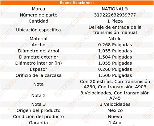 1- Retén Eje Entrada T/ M D100 Pickup 66/72 National