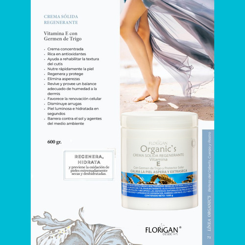 Crema Sólida Regenerante Vitamina E 600grs. Florigan