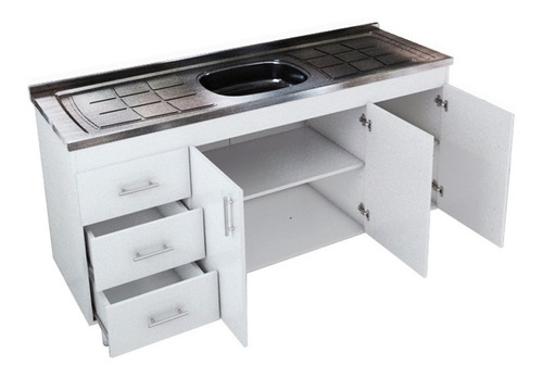 Bajo Mesada 1,60 Mts Mueble De Cocina Sin Bacha Color Blanco