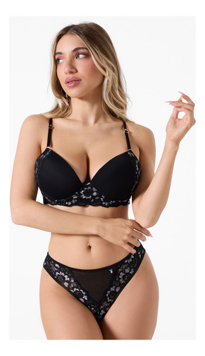 Conjunto Corpiño Taza Soft+colaless -diva-playboy Essentials Negro 85/1