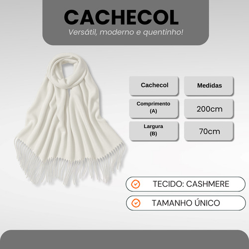 Cachecol Elegante Adulto Com Franjas Macio E Confortável