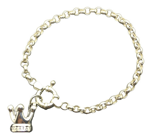 Pulsera Rolo Plata 925 Con Dije Corona Plata 925 (arg50019)