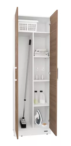 Mueble de cocina que esconde el lavarropas y genera espacio de guardado para  limpieza y escobero.