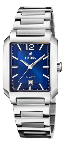 Festina Reloj Pulsera Acero Mujer Analogico Mineral Correa Plateado Bisel Plateado Fondo Azul
