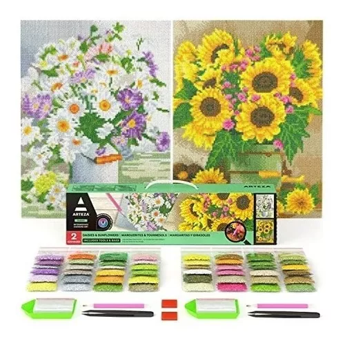 Arteza 5D Diamond Painting Kit, 2-Pack, Daisies & Sunflowers, Full-Drill Diamond
