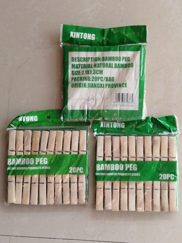 Set 60 Pinzas Ganchos De Madera Para Ropa Y Otro (7,1x1,3cm)